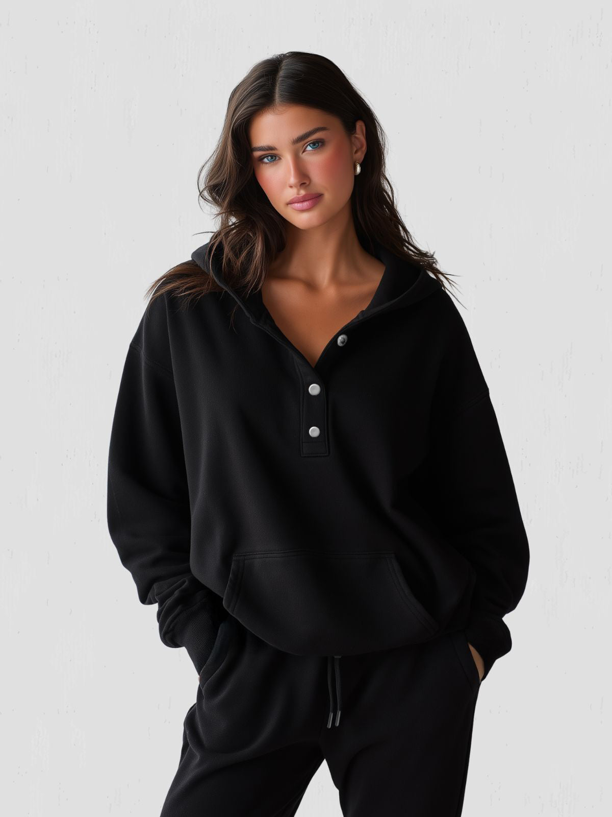 Sudadera con capucha y cierre a presión, corte oversize