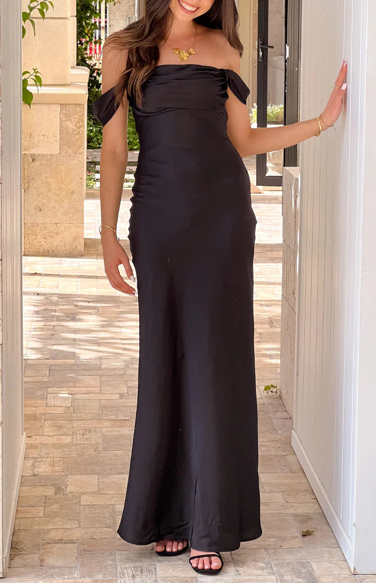 Vestido largo formal Ella Black con hombros descubiertos
