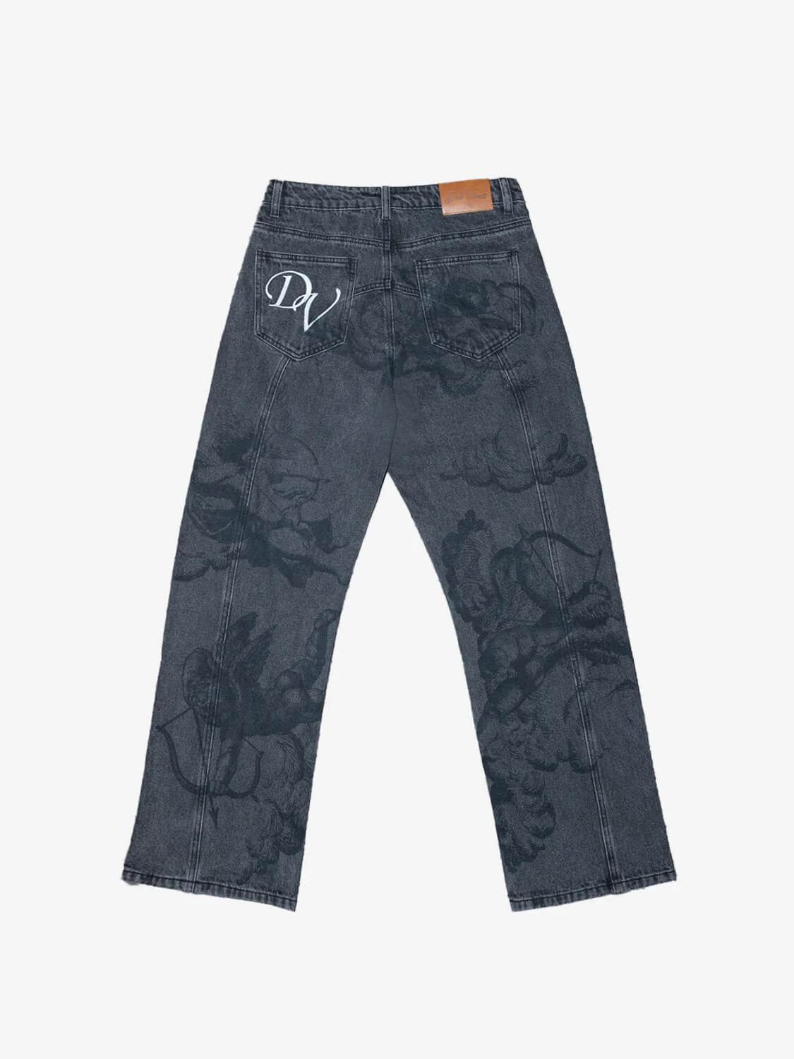 Jeans Azules Desgastados con Estampado de Cupido