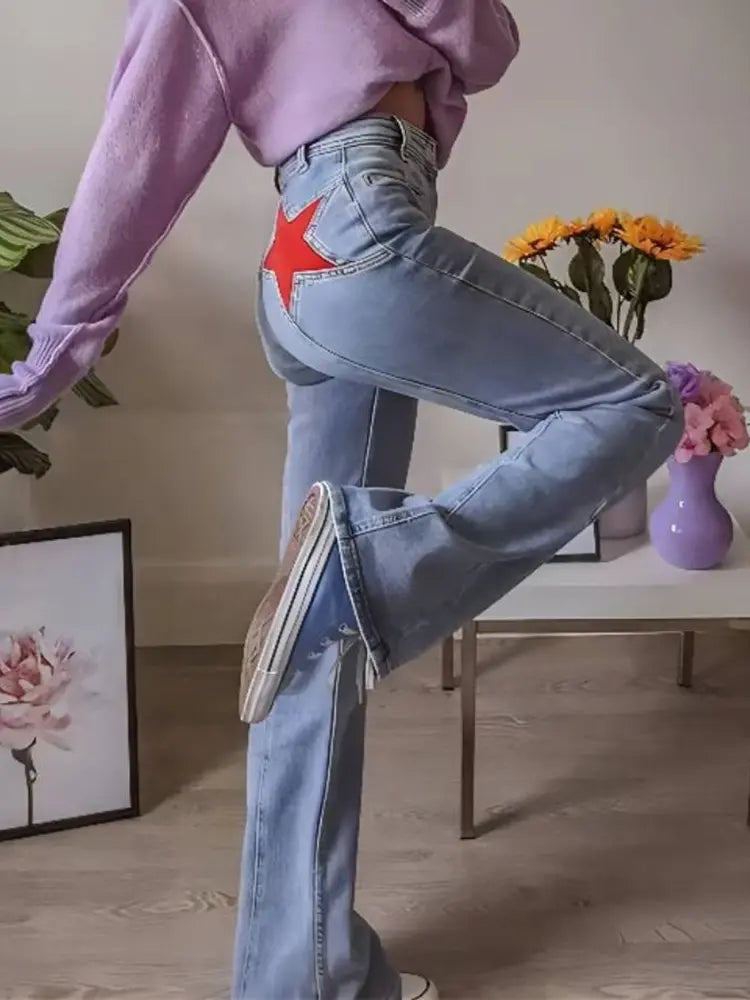 Jeans Acampanados de Tiro Medio Estilo Retro