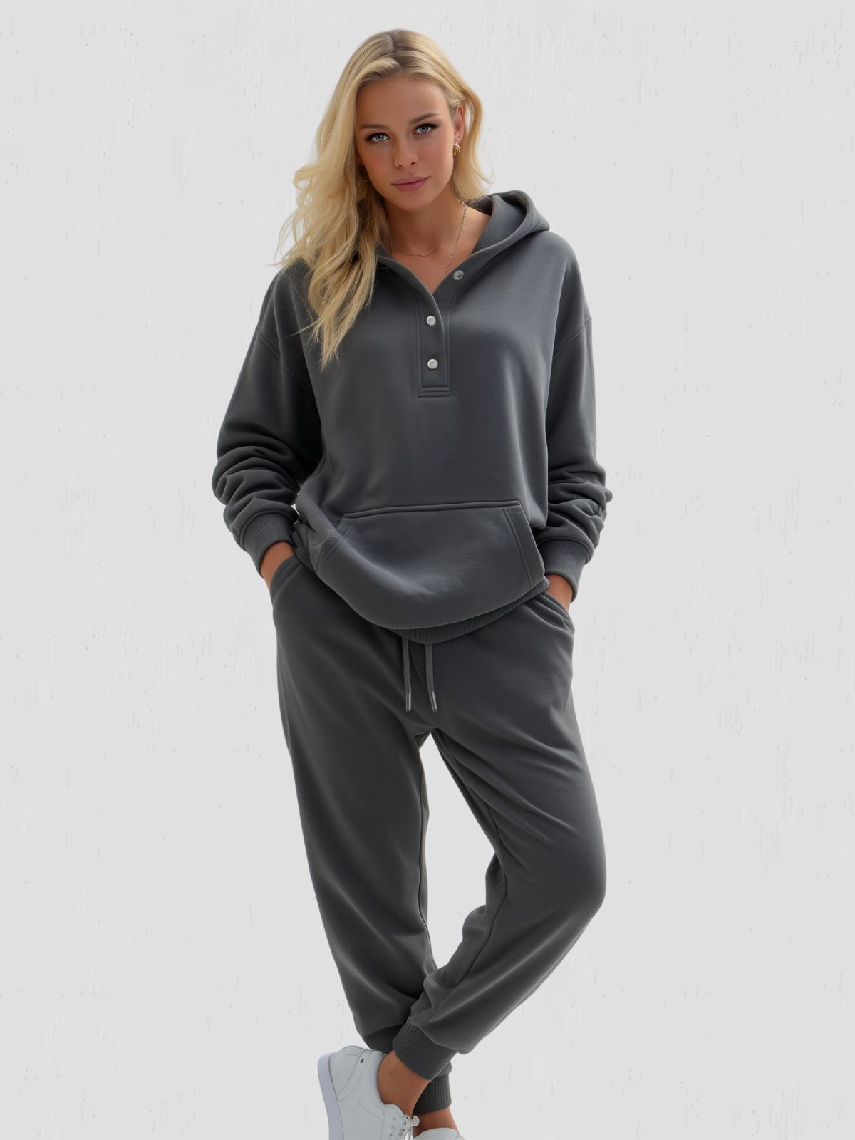 Sudadera con capucha y cierre a presión, corte oversize