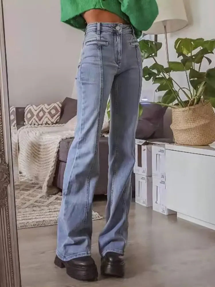 Jeans Acampanados de Tiro Medio Estilo Retro