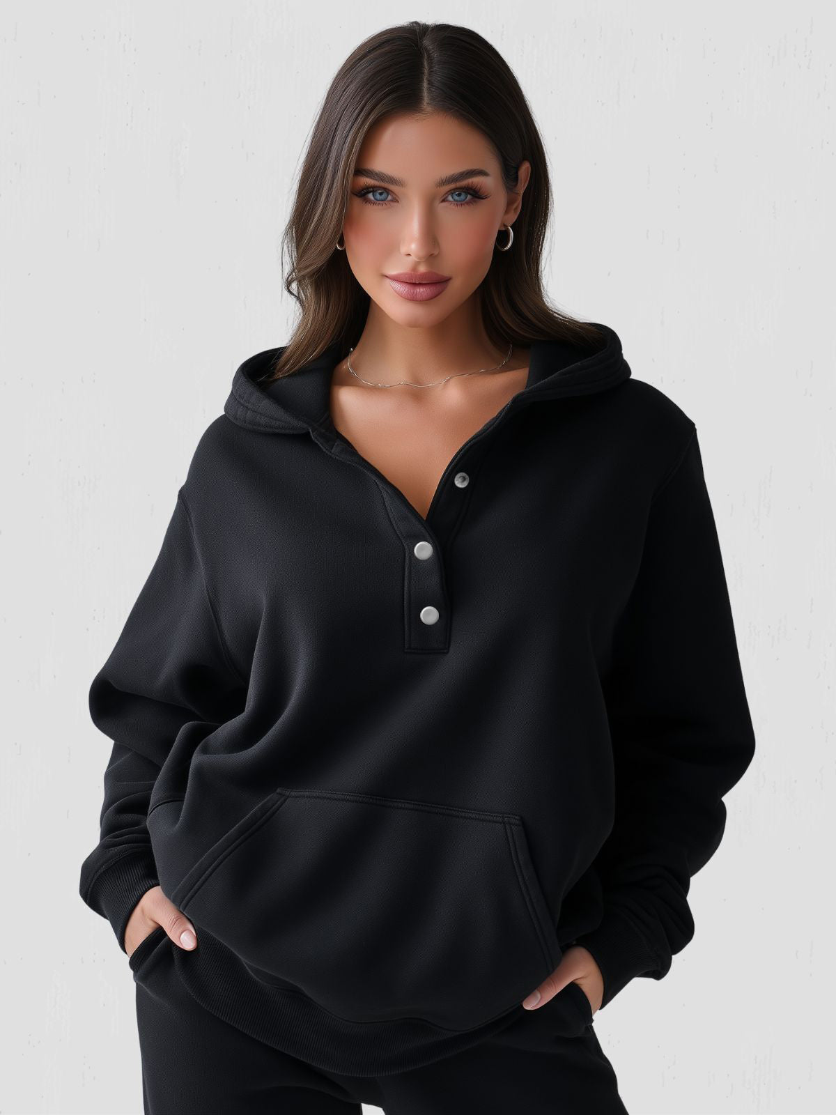 Sudadera con capucha y cierre a presión, corte oversize