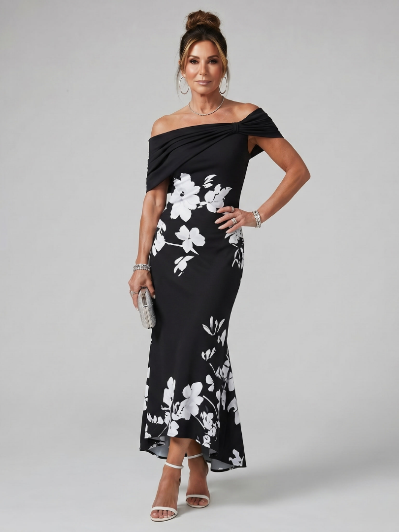 Vestido midi con hombros descubiertos