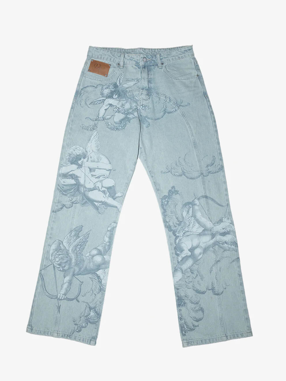 Jeans Azules Desgastados con Estampado de Cupido