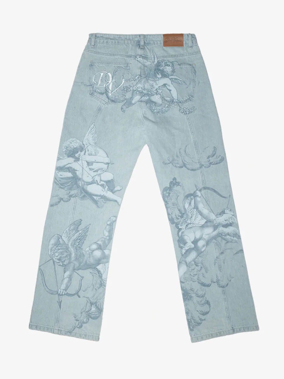 Jeans Azules Desgastados con Estampado de Cupido