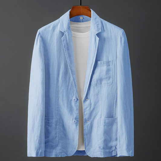 Casual sky blue linen blazer