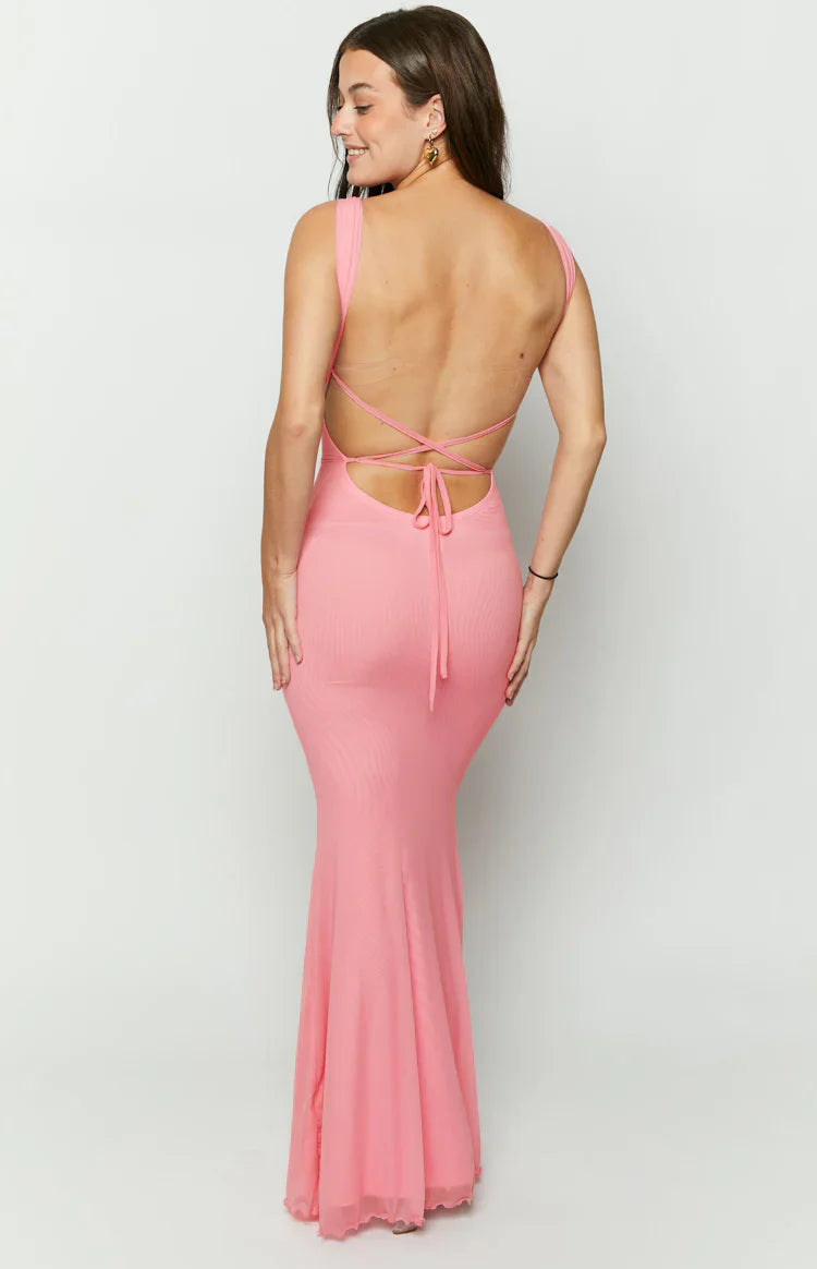 Vestido largo de malla rosa Beverley