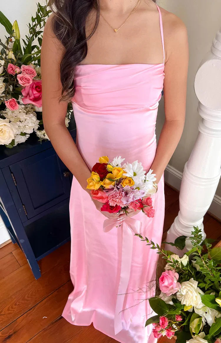 Vestido largo de sosten  rosa Blaise