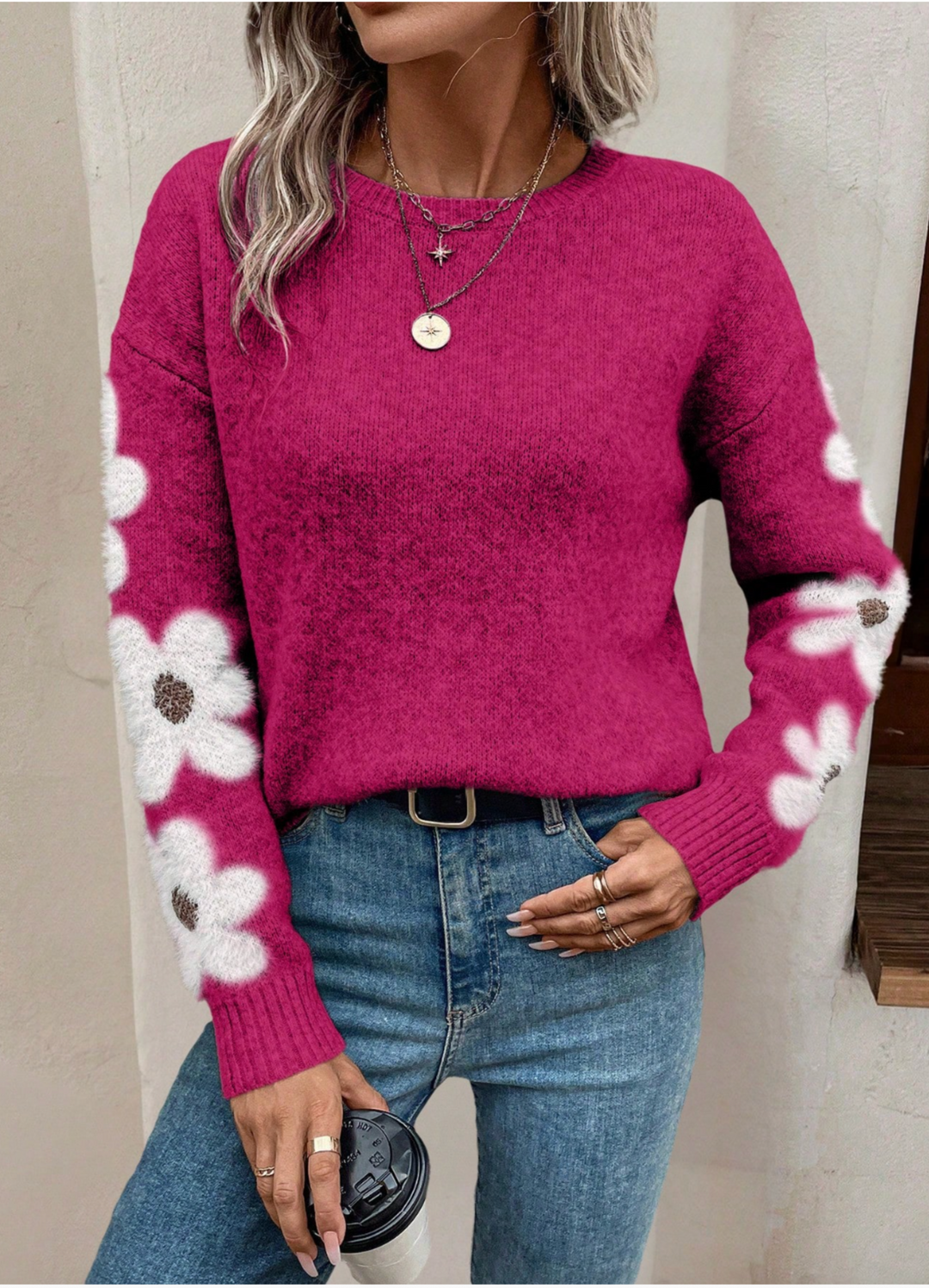 Suéter de punto con diseño de margaritas