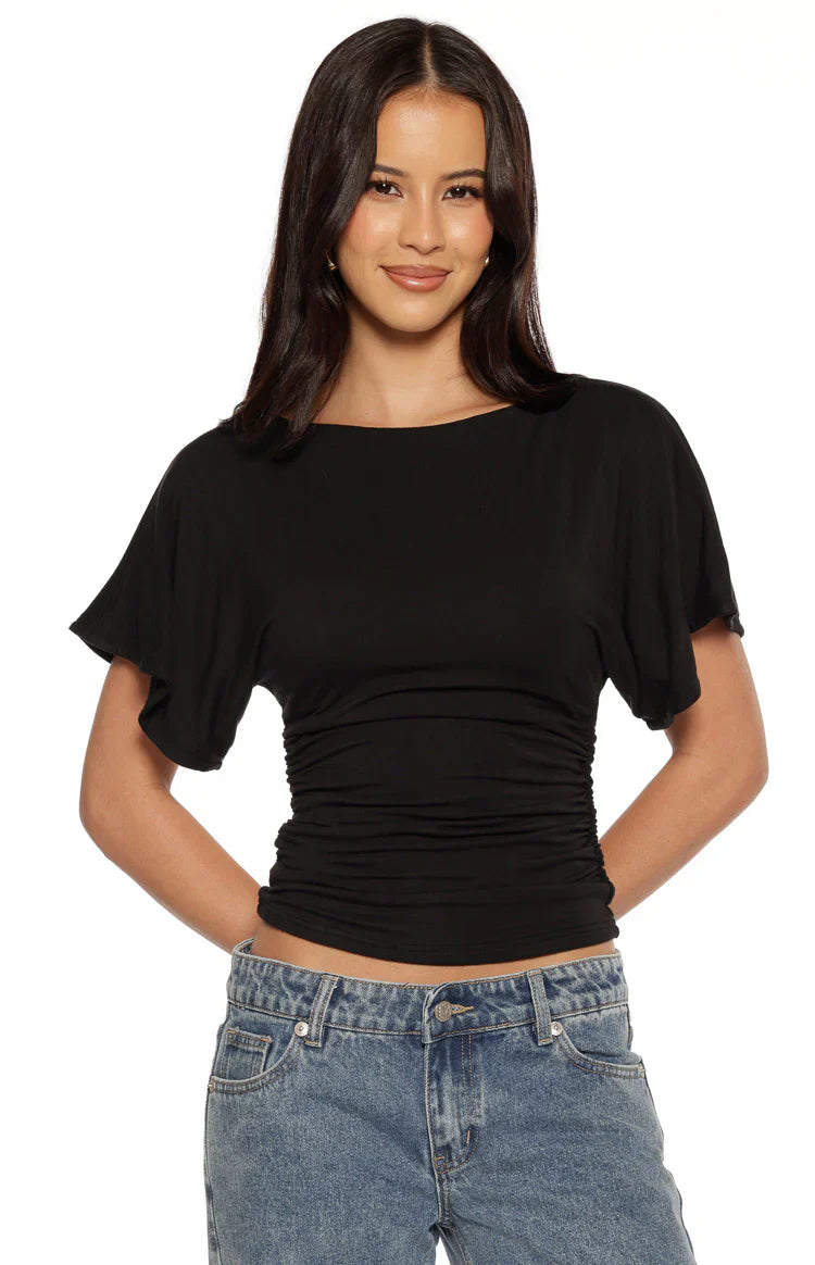 Top de punto Muriel Black con cintura fruncida