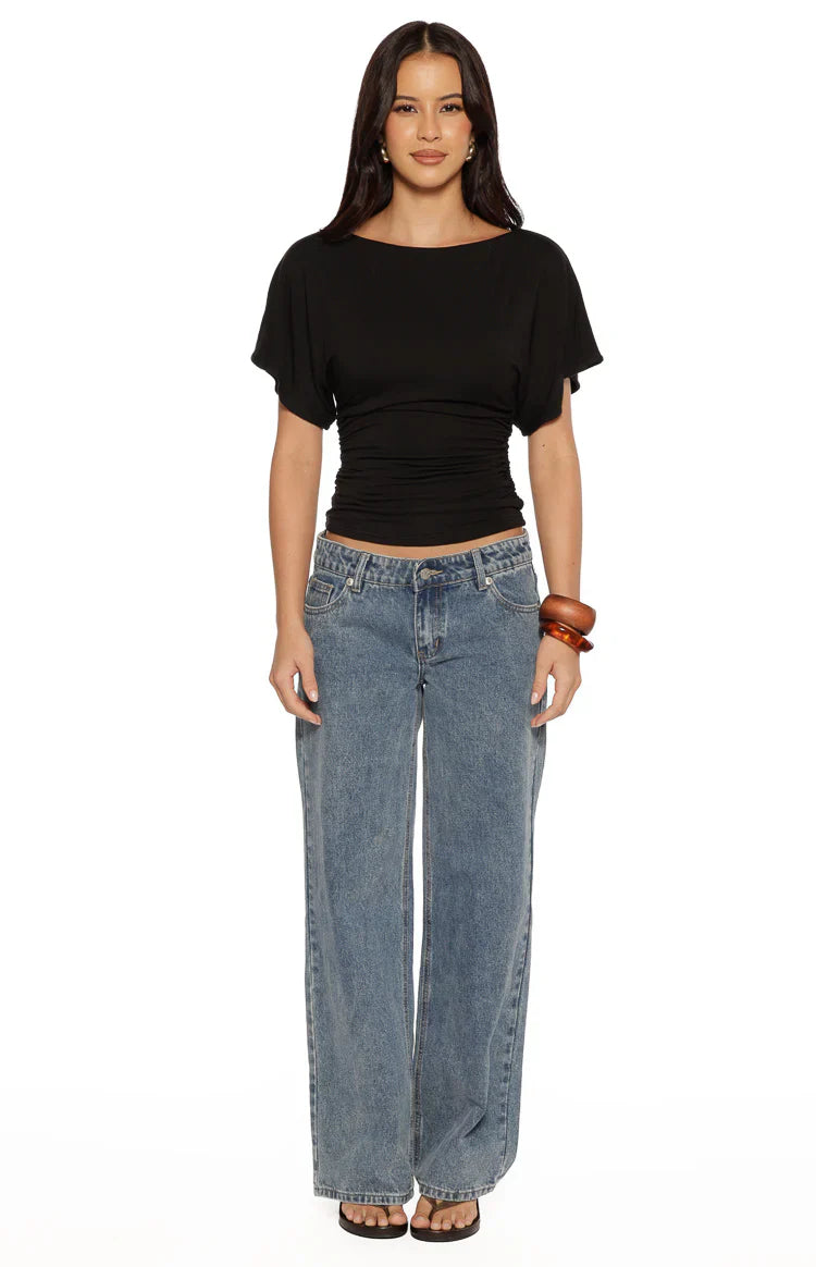 Top de punto Muriel Black con cintura fruncida