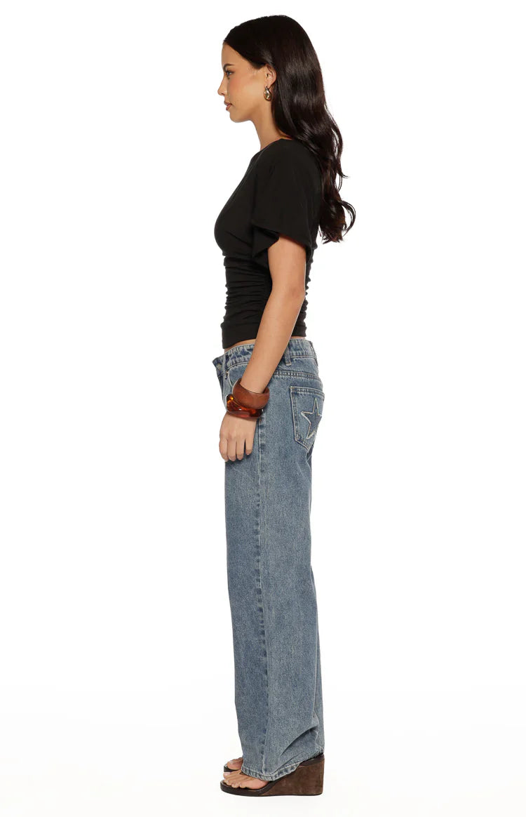 Top de punto Muriel Black con cintura fruncida