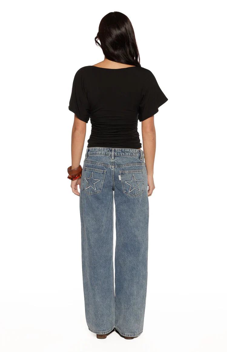 Top de punto Muriel Black con cintura fruncida