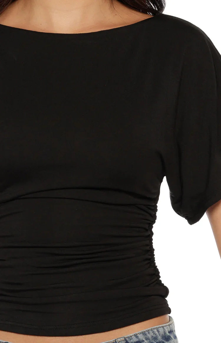 Top de punto Muriel Black con cintura fruncida