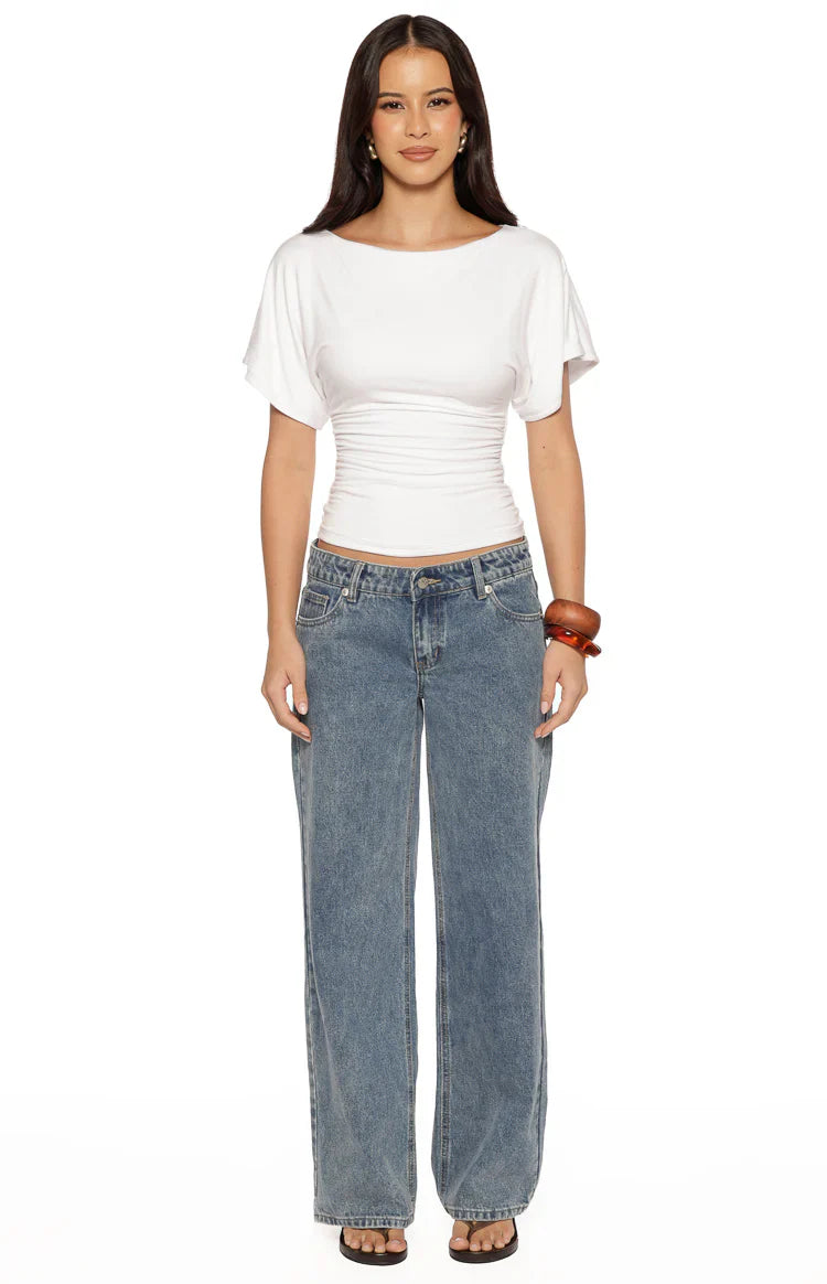 Top de punto Muriel White con cintura fruncida