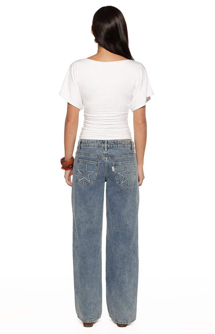 Top de punto Muriel White con cintura fruncida