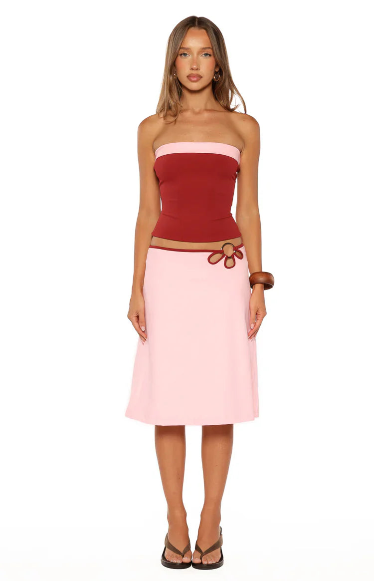 Top Orlanda rosa sin tirantes con contraste