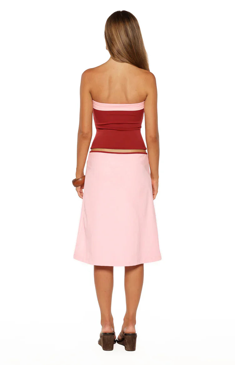 Top Orlanda rosa sin tirantes con contraste