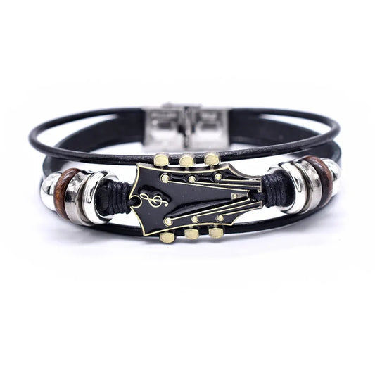 Leather bracelet with guitar design