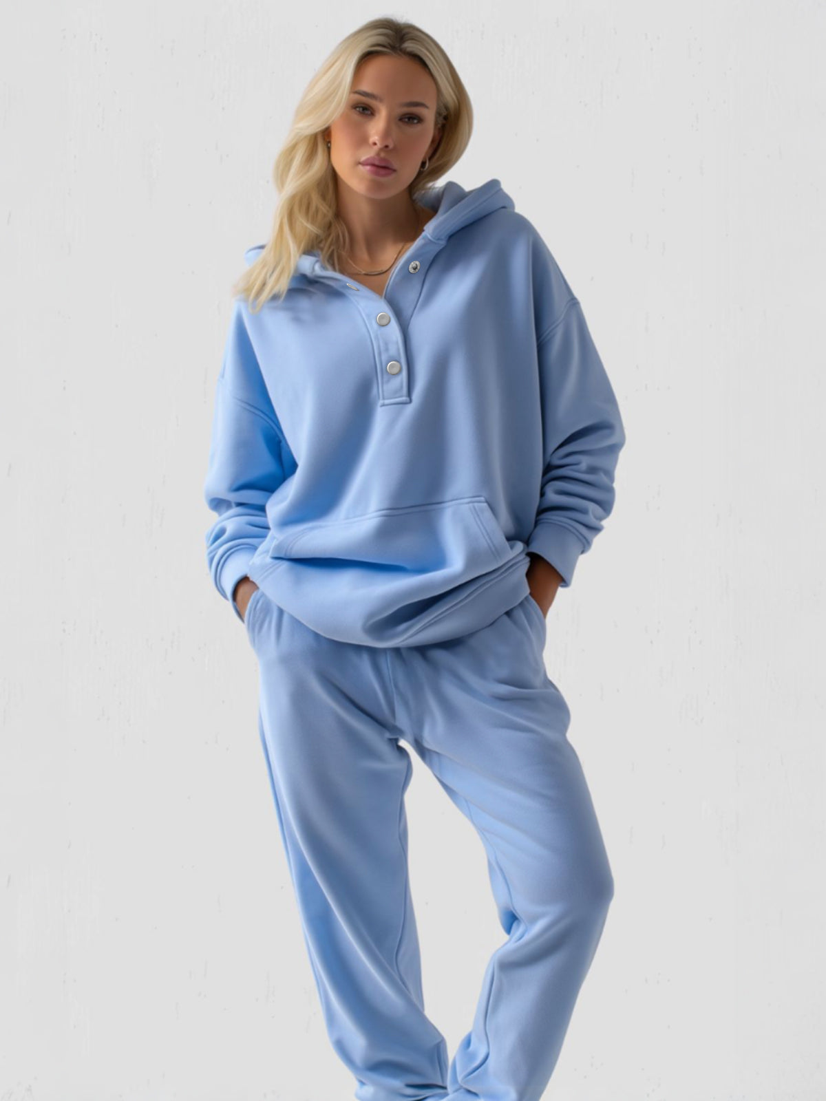 Sudadera con capucha y cierre a presión, corte oversize