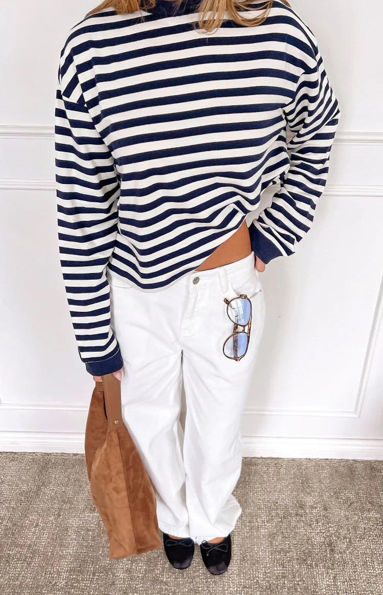 Top de manga larga So Breezy con rayas azul marino