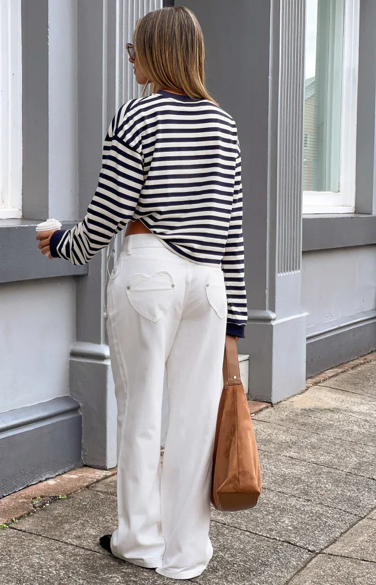 Top de manga larga So Breezy con rayas azul marino