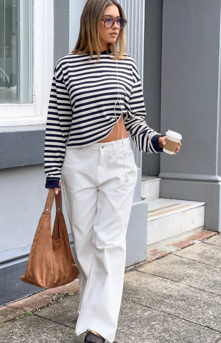 Top de manga larga So Breezy con rayas azul marino