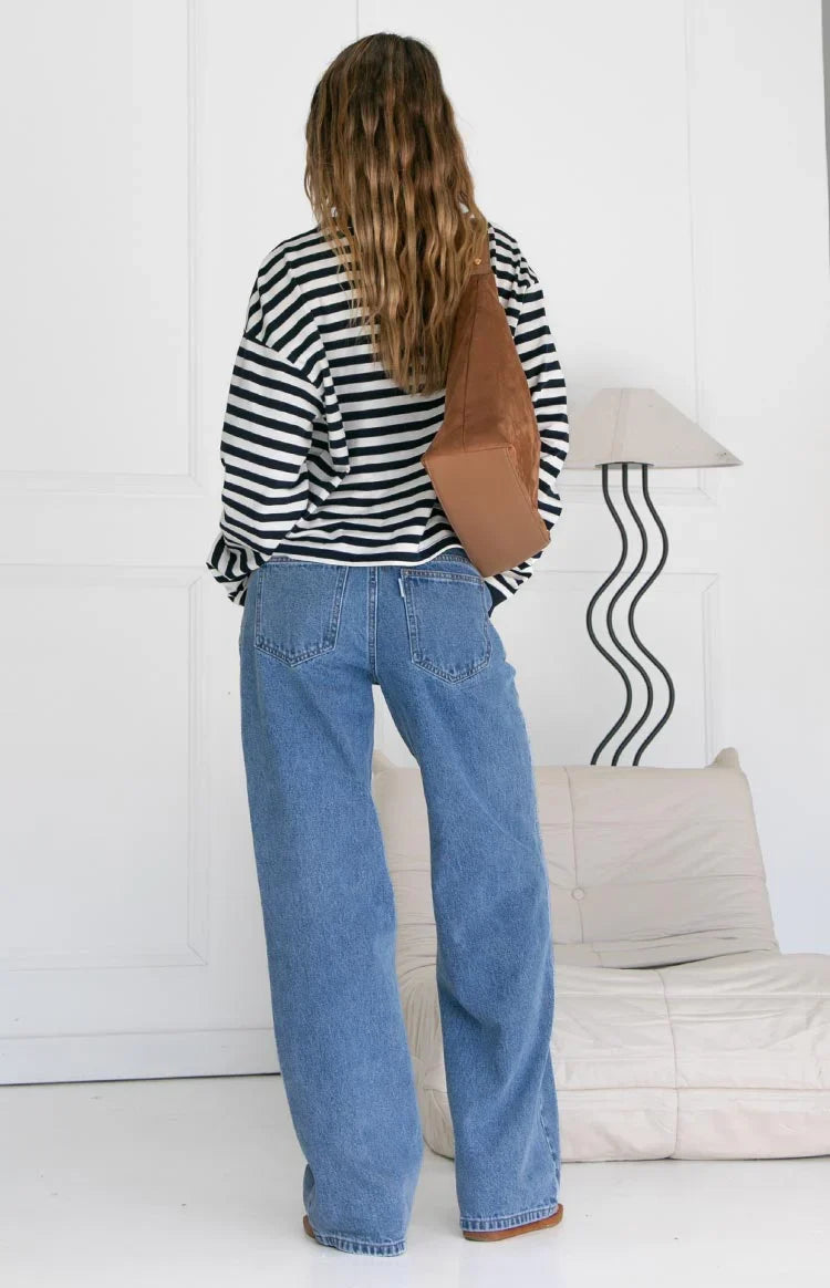 Top de manga larga So Breezy con rayas azul marino