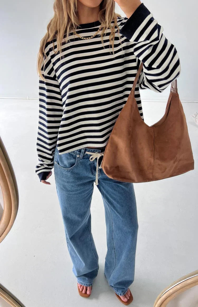 Top de manga larga So Breezy con rayas azul marino