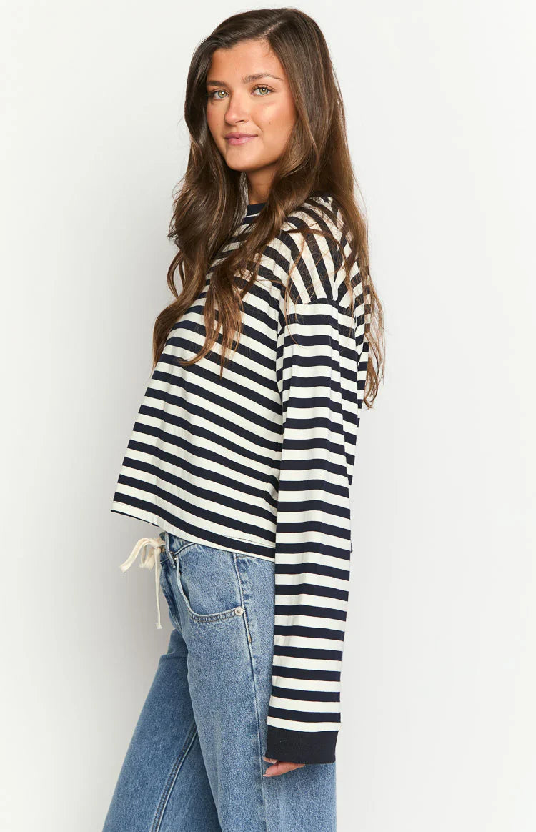 Top de manga larga So Breezy con rayas azul marino