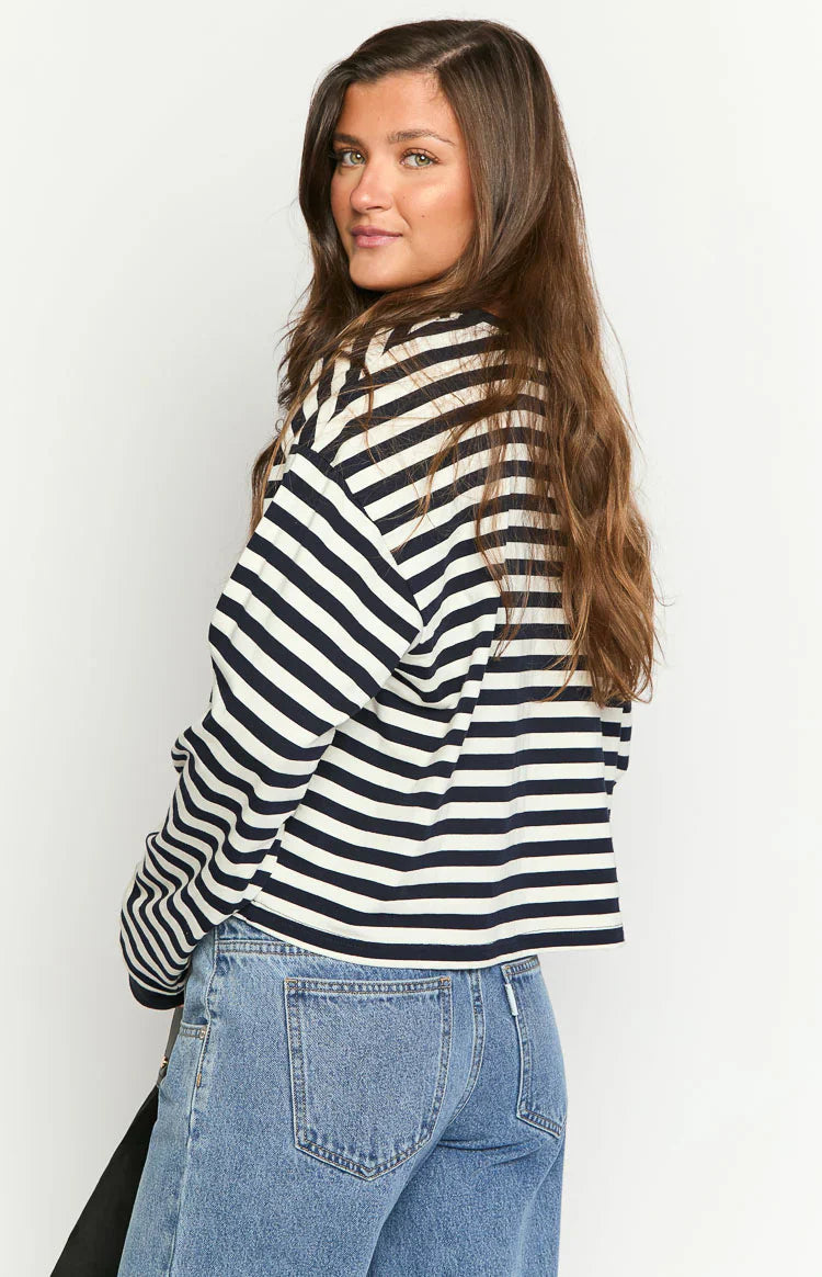 Top de manga larga So Breezy con rayas azul marino
