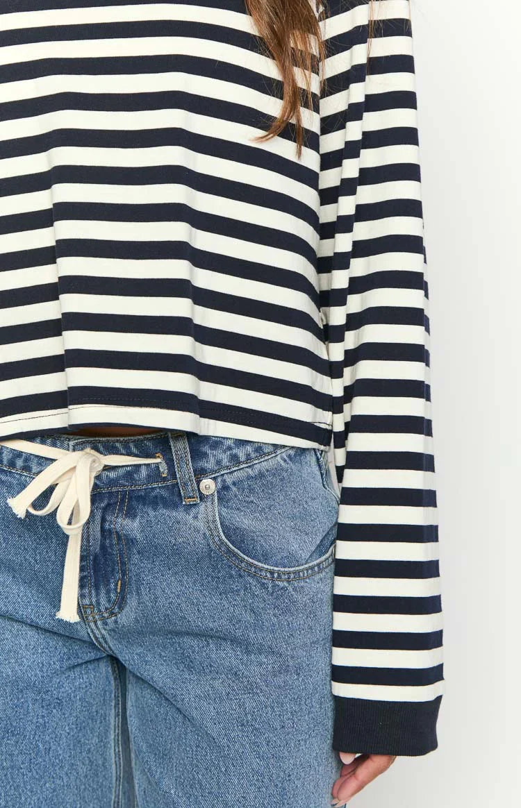 Top de manga larga So Breezy con rayas azul marino