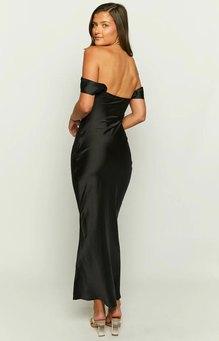 Vestido largo formal Ella Black con hombros descubiertos