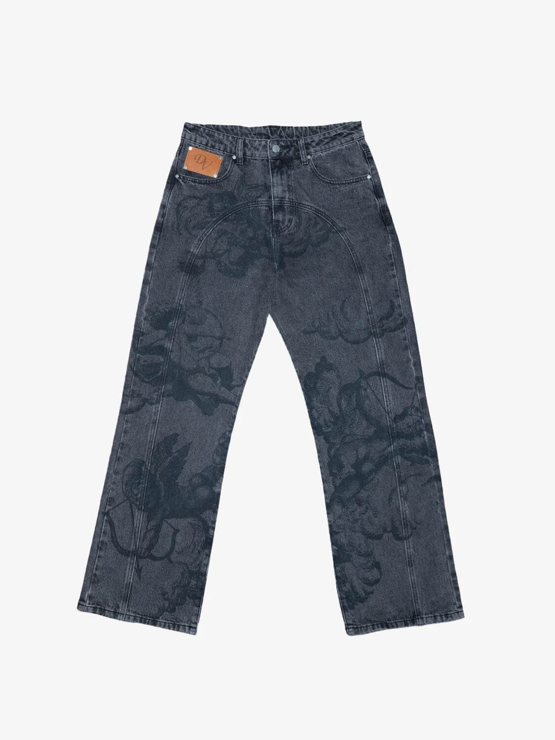 Jeans Azules Desgastados con Estampado de Cupido