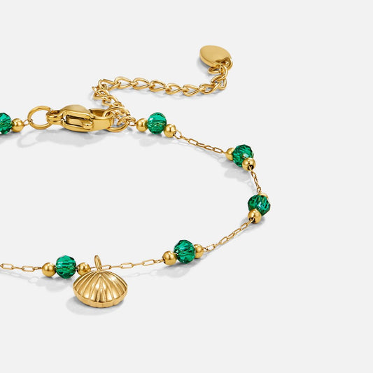 Golden shell and green bead bracelet